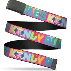Web Belt Blank Black Buckle - Candy Land KANDY RULES King Kandy Face Red/Multi Color Webbing
