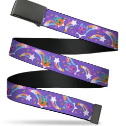 Web Belt Blank Black Buckle - Furby Orange and Purple Jumping Rainbow Slide Black/Multi Color Webbing