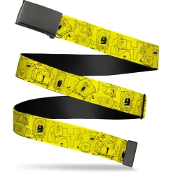 Web Belt Blank Black Buckle - SpongeBob SquarePants Poses Collage Yellow/Black Webbing