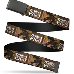 Web Belt Blank Black Buckle - COWBOY BEBOP Crew Group Pose and Title Logo Blocks Webbing