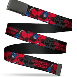 Web Belt Blank Black Buckle - Transformers Generations Optimus Prime Pose and Autobot Icon Black/Gray/Red Webbing