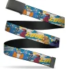 Web Belt Blank Black Buckle - Masters of the Universe LOVE IS POWER Heroes and Villains Collage Blue/White Webbing