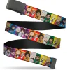 Web Belt Blank Black Buckle - Hell's Paradise Chibi Convicts and Yamada Clan Character Blocks Multi Color Webbing