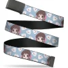 Web Belt Blank Black Buckle - Fruits Basket Chibi Tohru Honda and Rice Ball Scattered Light Blue Webbing
