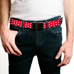 Web Belt Blank Black Buckle - Minnie Mouse Polka Dot/Mini Silhouette Red/White Webbing