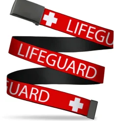 Web Belt Blank Black Buckle - LIFEGUARD/Logo Red/White Webbing