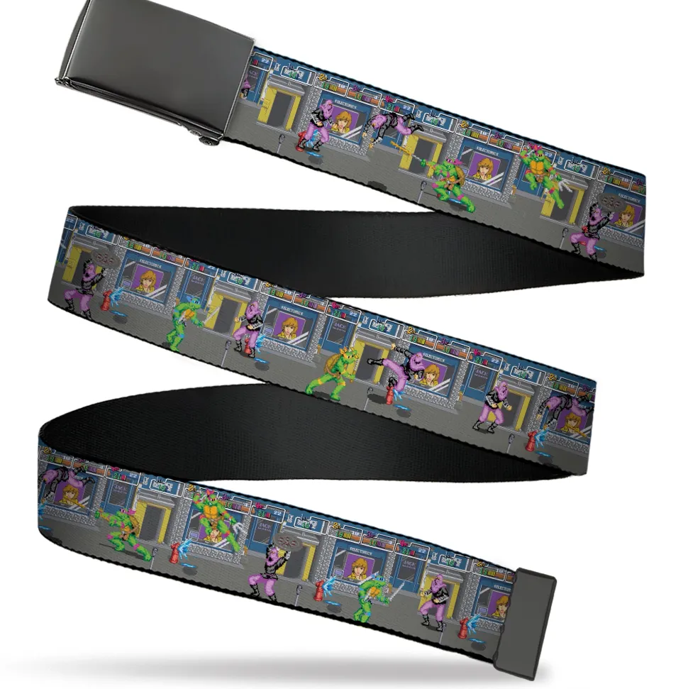 Web Belt Blank Black Buckle - Teenage Mutant Ninja Turtles Battle Purple Foot Soldier Ninja Arcade Scene Grays Webbing