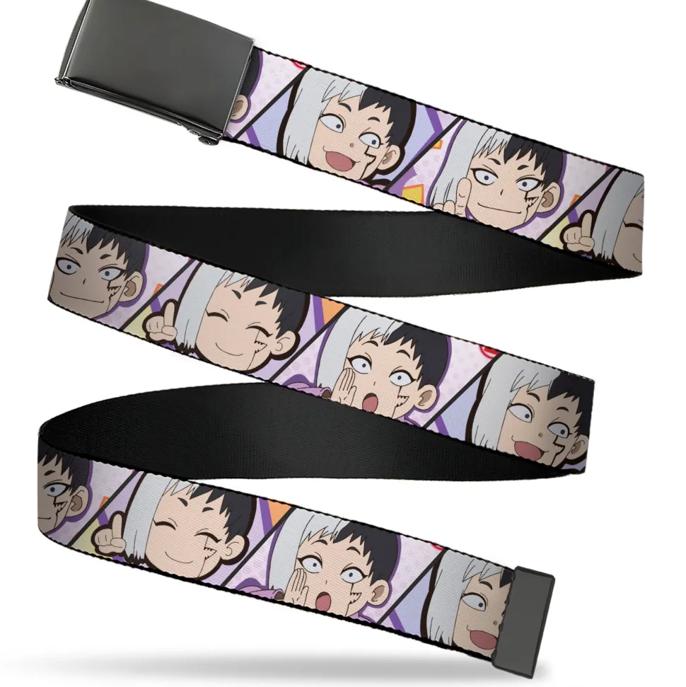 Web Belt Blank Black Buckle - Dr. Stone Chibi Gen Asagiri Expression Blocks Webbing