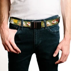 Web Belt Blank Black Buckle - SAMURAI JACK Title Logo and Action Pose Scenes Greens/Brown Webbing