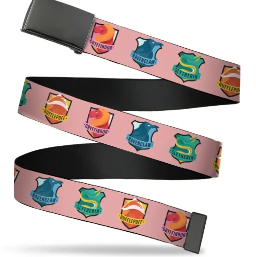 Web Belt Blank Black Buckle - Harry Potter Team Spirit House Icons Pinks Webbing