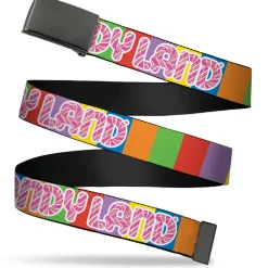 Web Belt Blank Black Buckle - CANDY LAND Game Logo Color Blocks Multi Color Webbing
