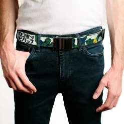 Web Belt Blank Black Buckle - COWBOY BEBOP Crew Group Pose and Title Logo White/Black/Greens Webbing