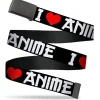 Web Belt Blank Black Buckle - I "Heart" ANIME Bold Black/White/Red Webbing