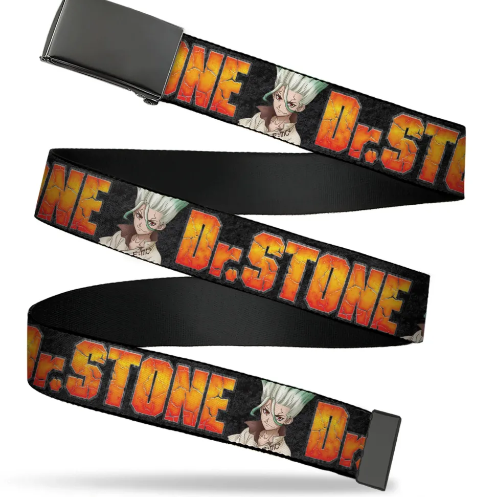Web Belt Blank Black Buckle - DR. STONE Title Logo and Senku Ishigami Pose Black Webbing