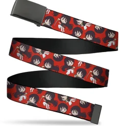 Web Belt Blank Black Buckle - Hell's Paradise Chibi Aza Toma Sword Poses Scattered Red Webbing