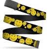 Web Belt Blank Black Buckle - Smiley Face Splatter Scattered Black/Yellow Webbing