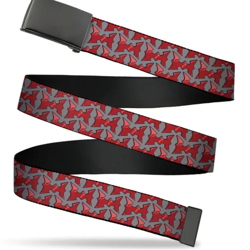 Web Belt Blank Black Buckle - He-Man Battle Armor Chest Logo Gray/Reds Webbing