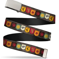 Web Belt Blank Chrome Buckle - Game of Thrones Six House Sigil Banners Grays Webbing