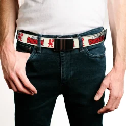 Web Belt Blank Chrome Buckle - ROBOT CHICKEN Title Logo and Chicken Silhouette Ivory Webbing