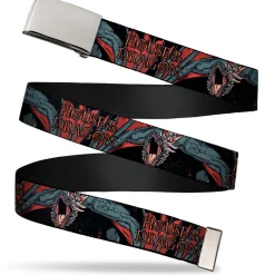 Web Belt Blank Chrome Buckle - HOUSE OF THE DRAGON Drogon Roar and Title Logo Black/Grays/Reds Webbing