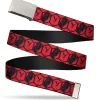 Web Belt Blank Chrome Buckle - House of the Dragon Caraxes Silhouette and Roar Pose Red/Black Webbing