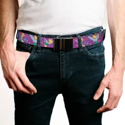 Web Belt Blank Chrome Buckle - Tinker Bell Poses/Flowers/Stars/Skull Purple Webbing
