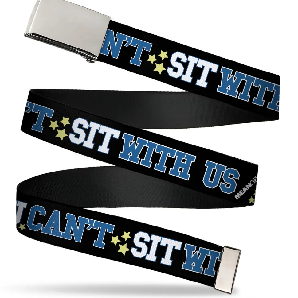 Web Belt Blank Chrome Buckle - Mean Girls YOU CAN'T SIT WITH US Varsity Blues/White/Yellow Webbing
