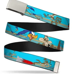 Web Belt Blank Chrome Buckle - Road Runner/Wile E. Coyote Scene2 Desert Webbing