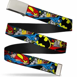 Web Belt Blank Chrome Buckle - Classic Batman/Joker & Superman/Lex Luthor Halftone Black/Blue Webbing