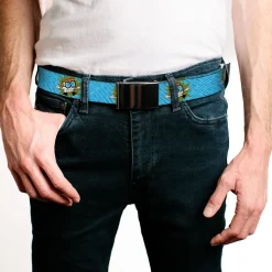 Web Belt Blank Chrome Buckle - Dexter's Lab Dexter Arms Up Pose and Text Blues Webbing