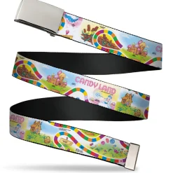 Web Belt Blank Chrome Buckle - CANDY LAND Queen Frostine Game Path Pose and Lands Multi Color Webbing