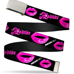Web Belt Blank Chrome Buckle - Mean Girls PLASTICS Kisses Black/Pink Webbing
