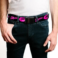 Web Belt Blank Chrome Buckle - Mean Girls PLASTICS Kisses Black/Pink Webbing
