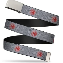 Web Belt Blank Chrome Buckle - House of the Dragon Rising Dragon Icon Black/Red Webbing