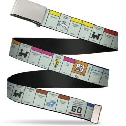 Web Belt Blank Chrome Buckle - Monopoly British UK Game Board Space Blocks Webbing