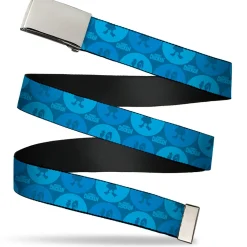 Web Belt Blank Chrome Buckle - ROBOT CHICKEN Title Logo Dots Blues Webbing