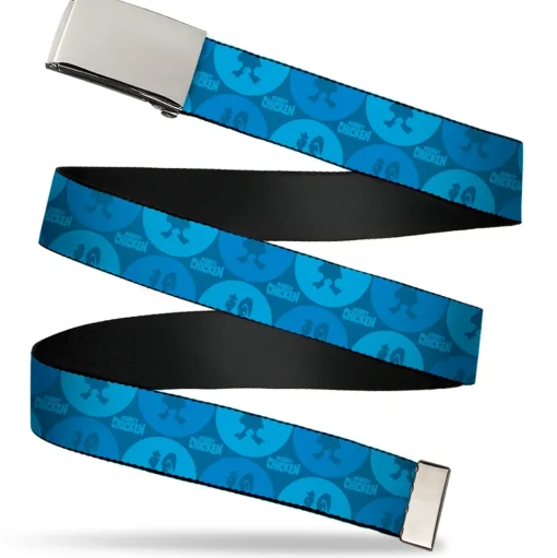 Web Belt Blank Chrome Buckle - ROBOT CHICKEN Title Logo Dots Blues Webbing