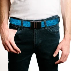 Web Belt Blank Chrome Buckle - ROBOT CHICKEN Title Logo Dots Blues Webbing