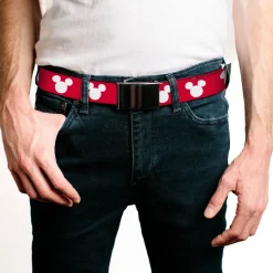 Web Belt Blank Chrome Buckle - Mickey Mouse Ears Icon Red/White Webbing