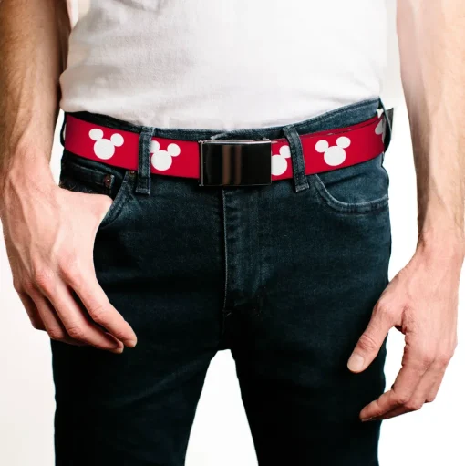 Web Belt Blank Chrome Buckle - Mickey Mouse Ears Icon Red/White Webbing