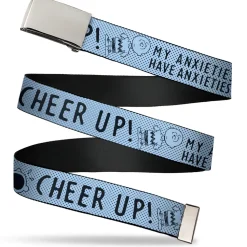 Web Belt Clamp Buckle - CHARLIE BROWN Poses and Quotes Baby Blue/Black Webbing