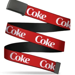 Web Belt Clamp Buckle - Coca-Cola COKE Text Logo Red/White Webbing