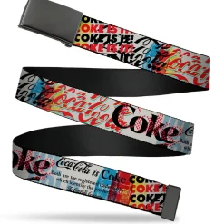 Web Belt Clamp Buckle - COKE IS IT! Pop Art Collage Multi Color Webbing