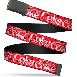 Web Belt Clamp Buckle - DRINK COCA-COLA COKE Polka Dot Red/Black/White Webbing