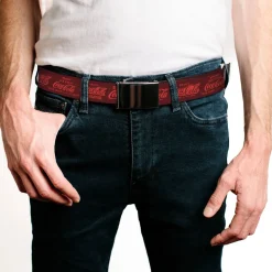 Web Belt Clamp Buckle - ENJOY COCA-COLA Logos Brown/Red Webbing