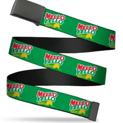 Web Belt Clamp Buckle - MELLO YELLO Logo Green/White/Red/Yellow Webbing