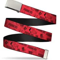 Web Belt Clamp Buckle - PEANUTS Gang Six Character and Title Logo Collage Red/Black Webbing