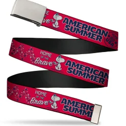 Web Belt Clamp Buckle - Peanuts Gang AMERICAN SUMMER Poses Red/Blue/White Webbing