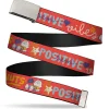 Web Belt Clamp Buckle - Peanuts Gang SEMI-POSITIVE VIBES Quote Red/Blues/White Webbing