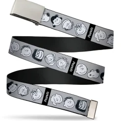 Web Belt Clamp Buckle - Peanuts Gang Expressions Gray/Black/White Webbing